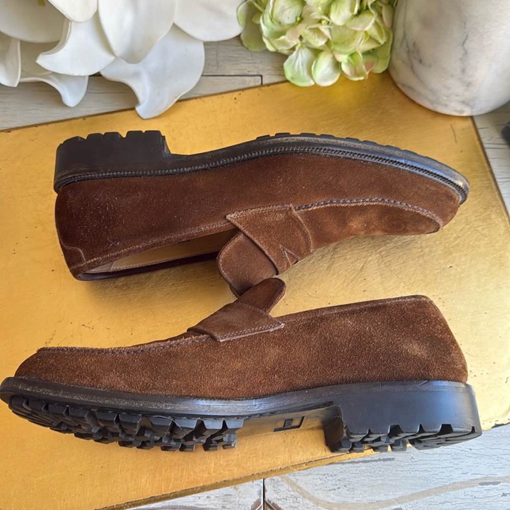 Bruno Magli Ken Lug Sole Penny Loafer in Chestnut Suede | Bologna Construction - Picture 7 of 16